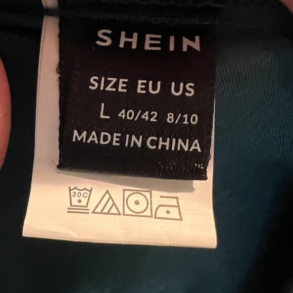 Shein Teal Unity Ruffle Trim Asymmetrical Hem Satin Skirt, Size Large - Picture 13 of 15